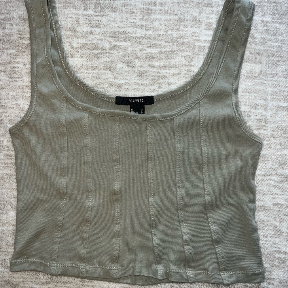 Forever 21 Green Ribbed Crop Tank Top